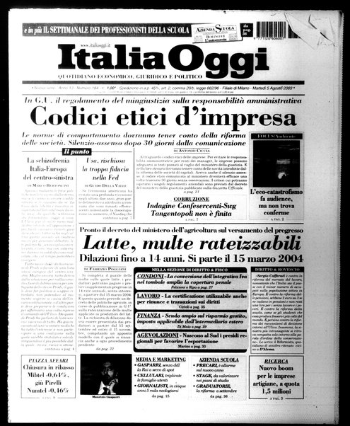 Italia oggi : quotidiano di economia finanza e politica